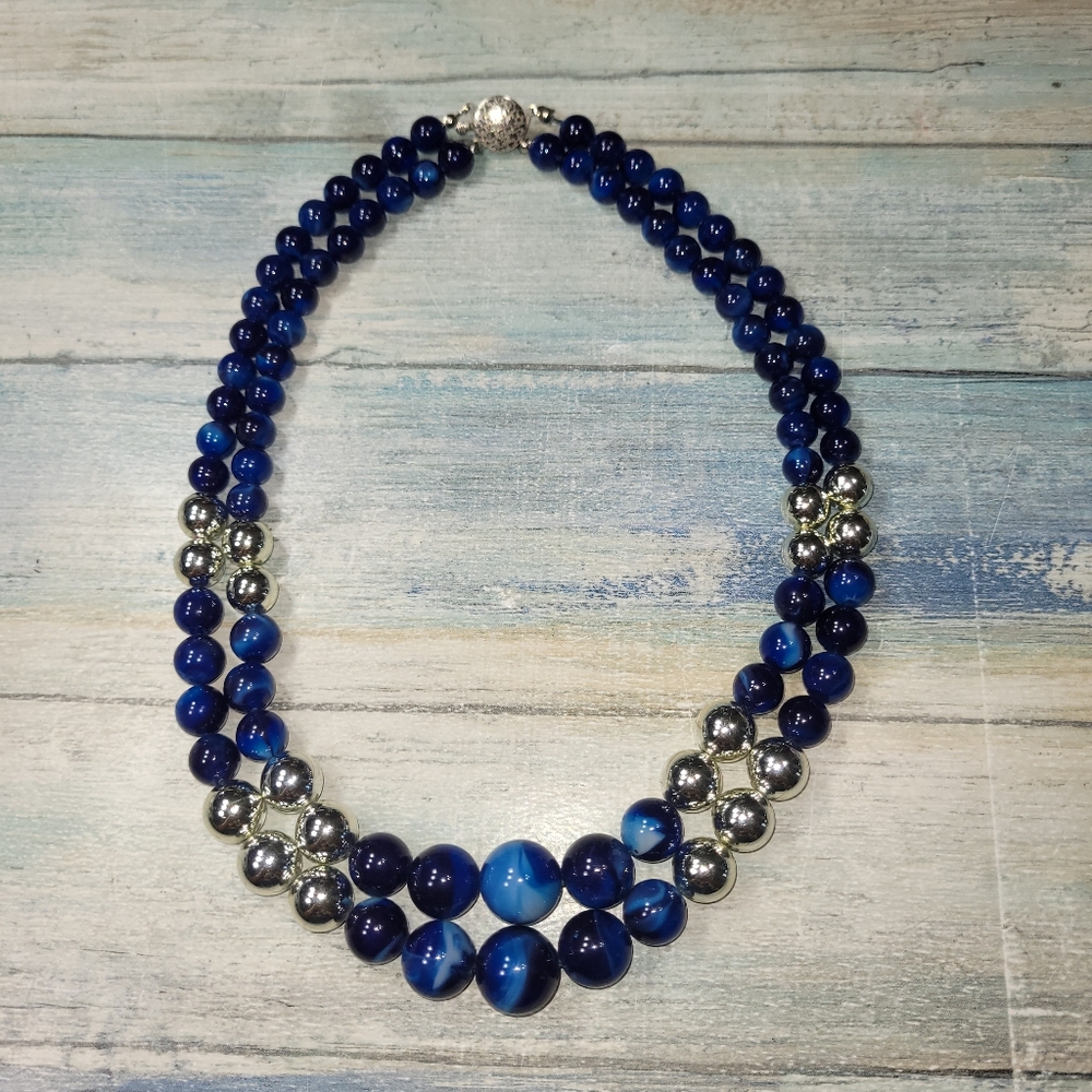 Elegant Blue and Silver Beaded Necklace